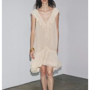 NWT VIRAL ZARA ZW COLLECTION Ruffled Lace Dress - S - Ecru - NEW LIMITED ED